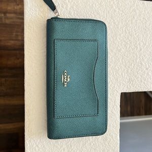 Metallic Green Crossgrain Leather Coach Wallet